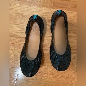 Tieks Black Patent Ballet Flats with Teal Tab